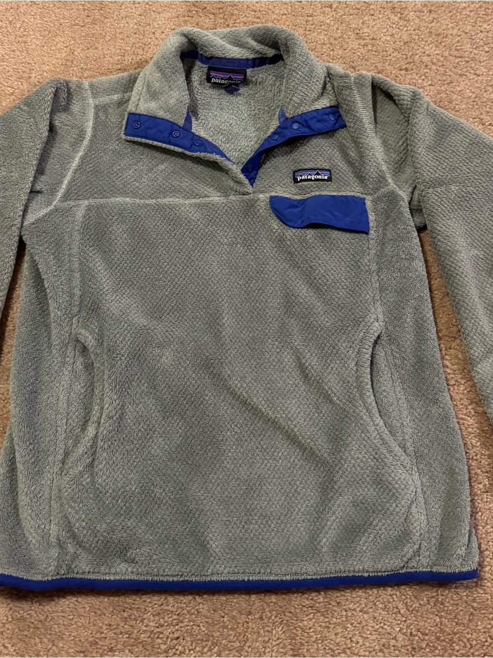 Patagonia Gray Fleece Jacket with Blue and Purple Logo Trim